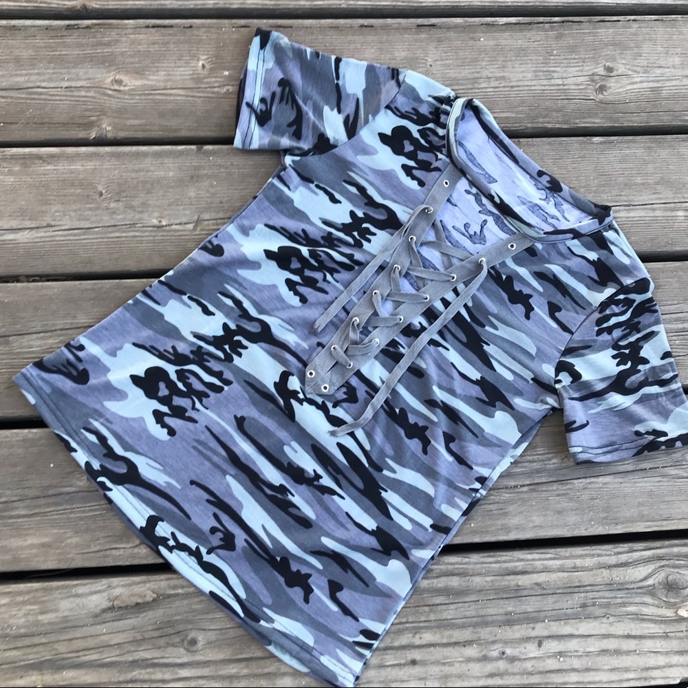 Camouflage ✯ Choker Tee Top - Picture 2 of 8